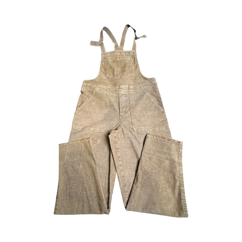 Aerie Overalls Women S 32x27 Tan Corduroy Raw Hem Straight Leg Boho